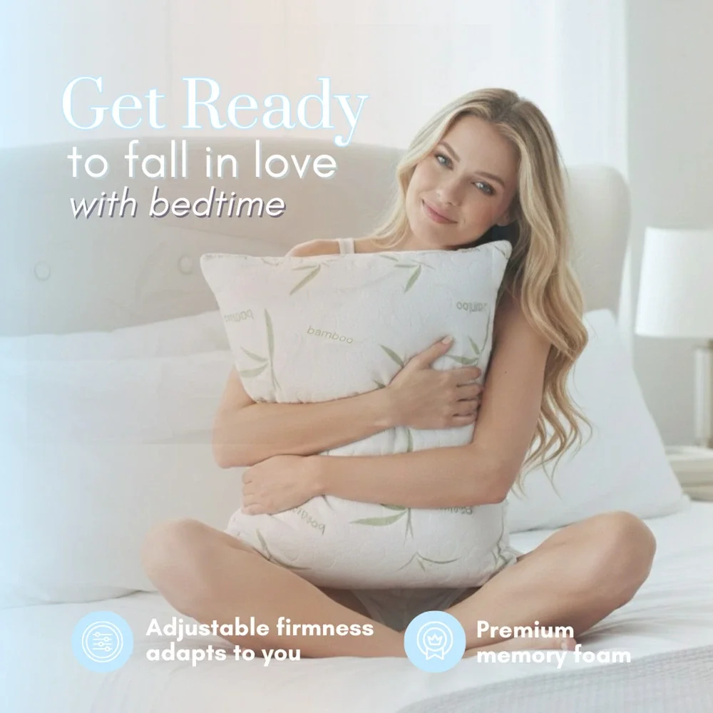 Adjustable Bamboo Memory Foam Pillows King (2 Pack) Cooling Foam - Picture 3 of 6